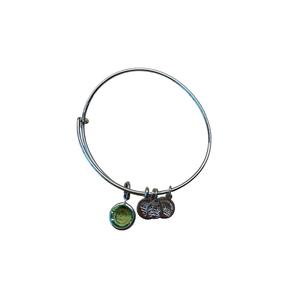 Alex and Ani August Peridot Birthstone Bangle Bracelet Silver Tone Expandable